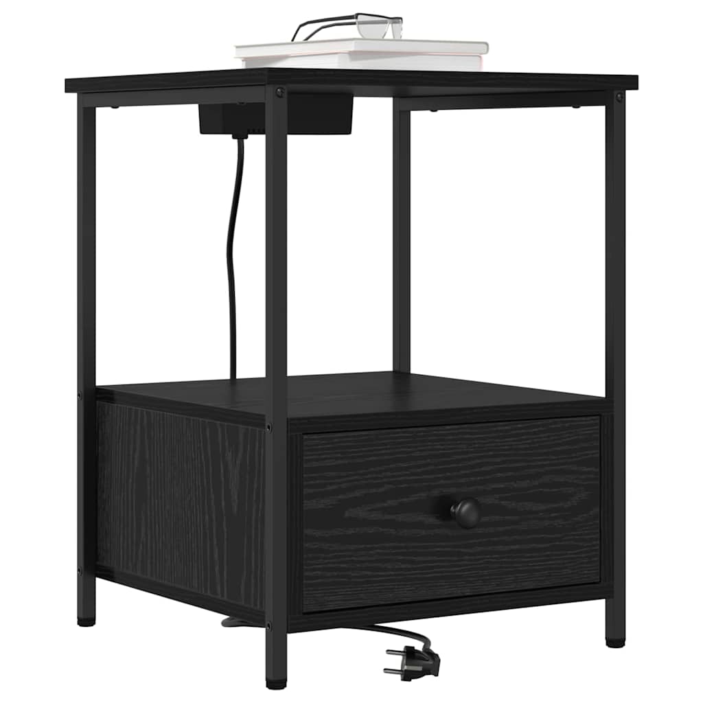 Bedside Cabinet with Charging Station 2 pcs Black oak